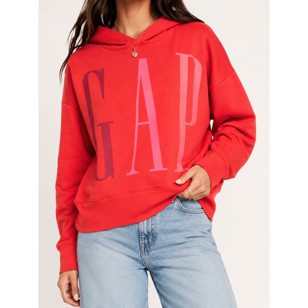 GAP Logo Hoodie Small Red Pink Oversized Graphic Sweatshirt Cozy Athleisure